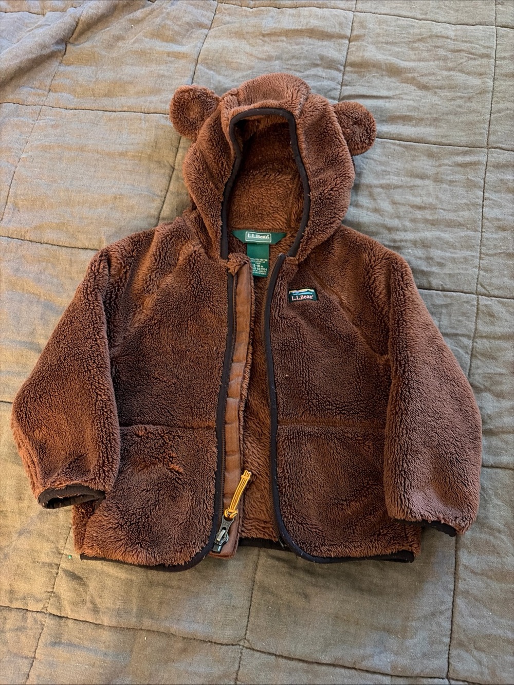 L.L. Bean Kids Brown Teddy Fleece Hooded Jacket with Ears